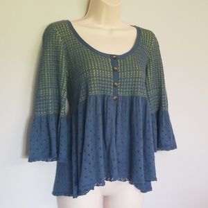 Free People blue & green babydoll sweater knit top